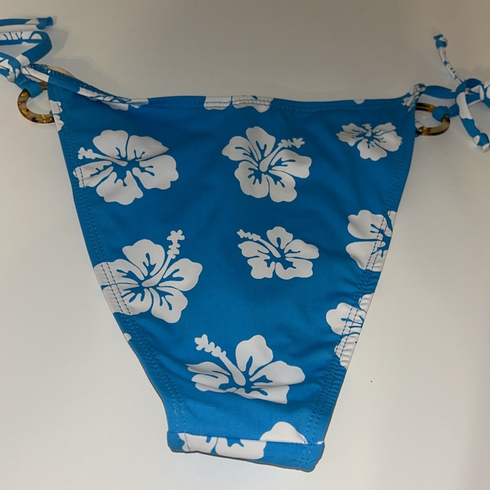 Bikini bottom NWT Brazilian coverage aqua hibscus print side tie size M - Picture 6 of 6